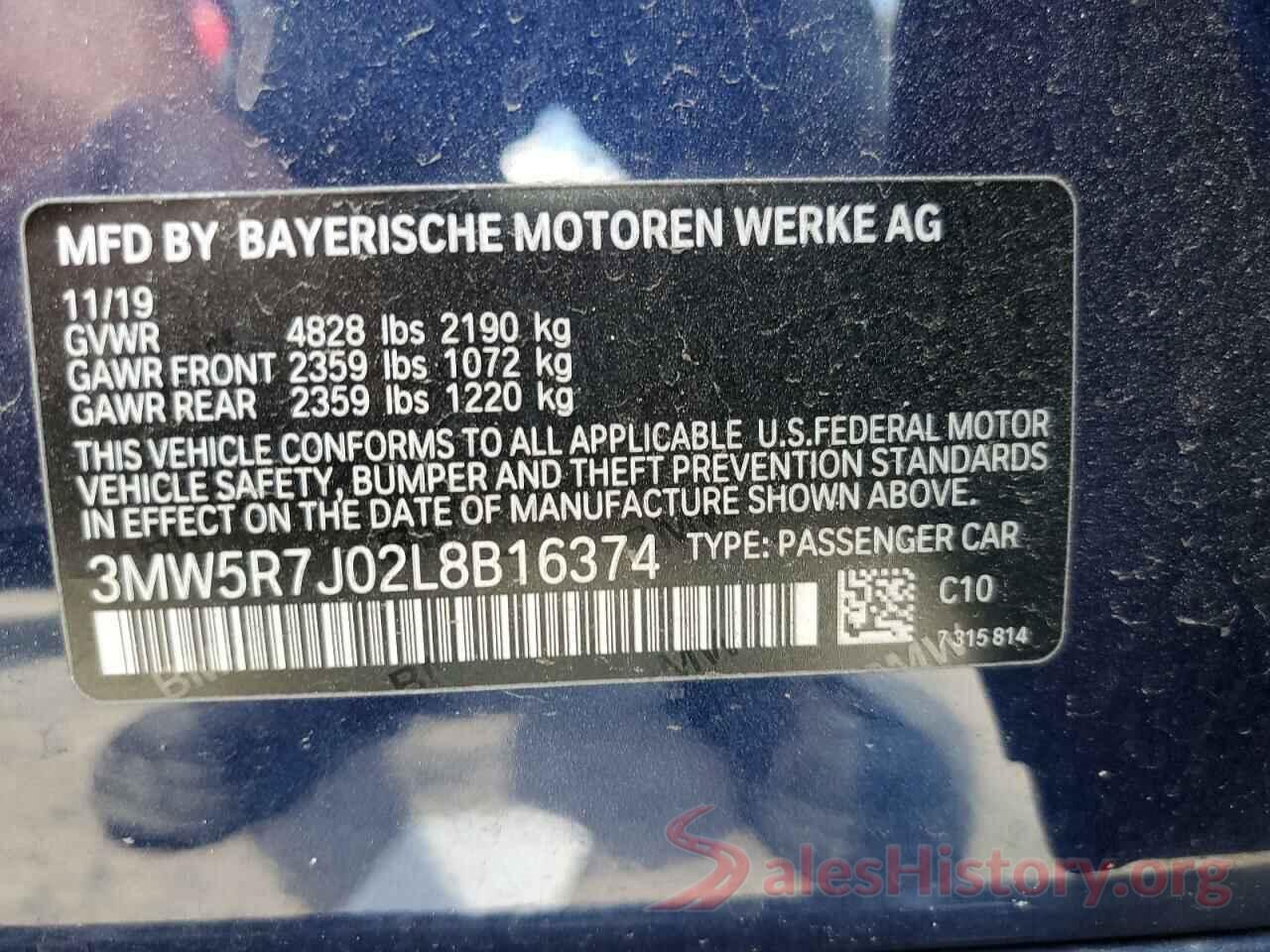 3MW5R7J02L8B16374 2020 BMW 3 SERIES
