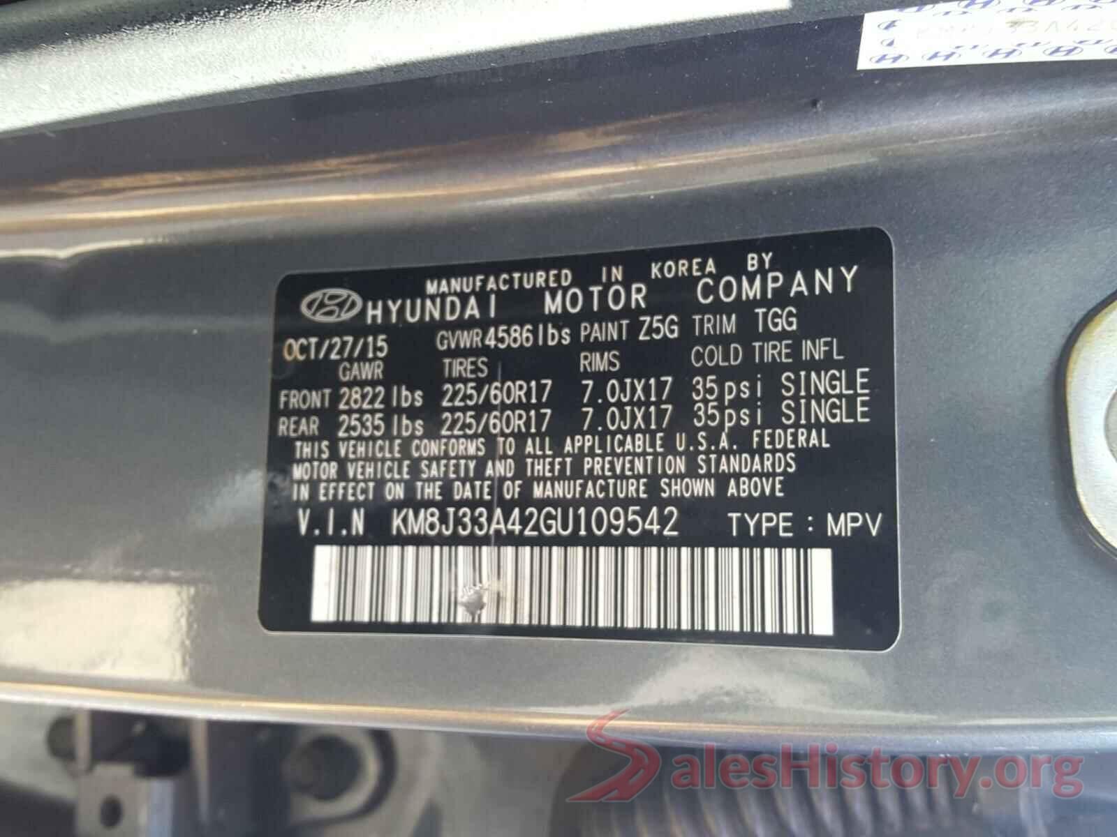 KM8J33A42GU109542 2016 HYUNDAI TUCSON