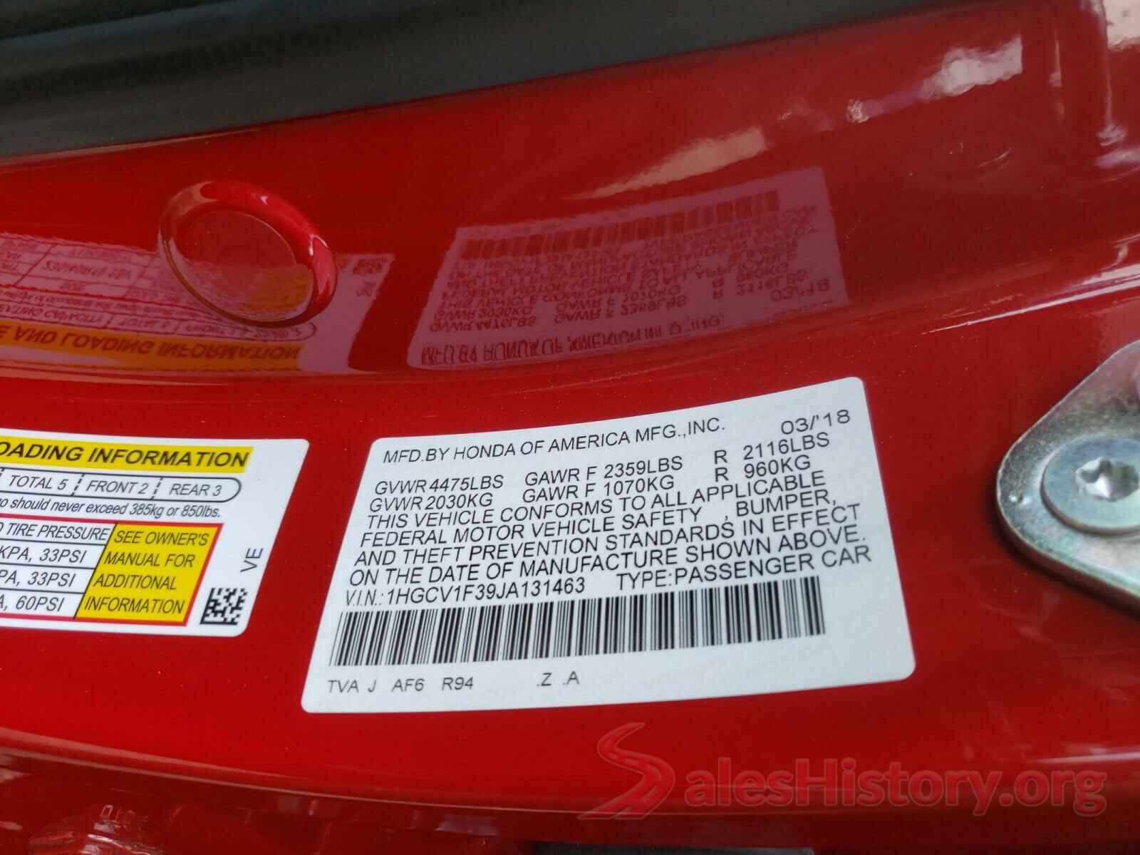 1HGCV1F39JA131463 2018 HONDA ACCORD