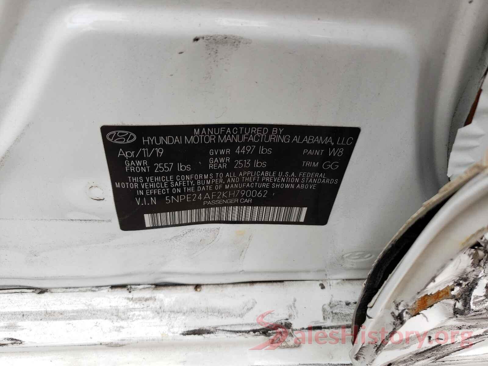 5NPE24AF2KH790062 2019 HYUNDAI SONATA