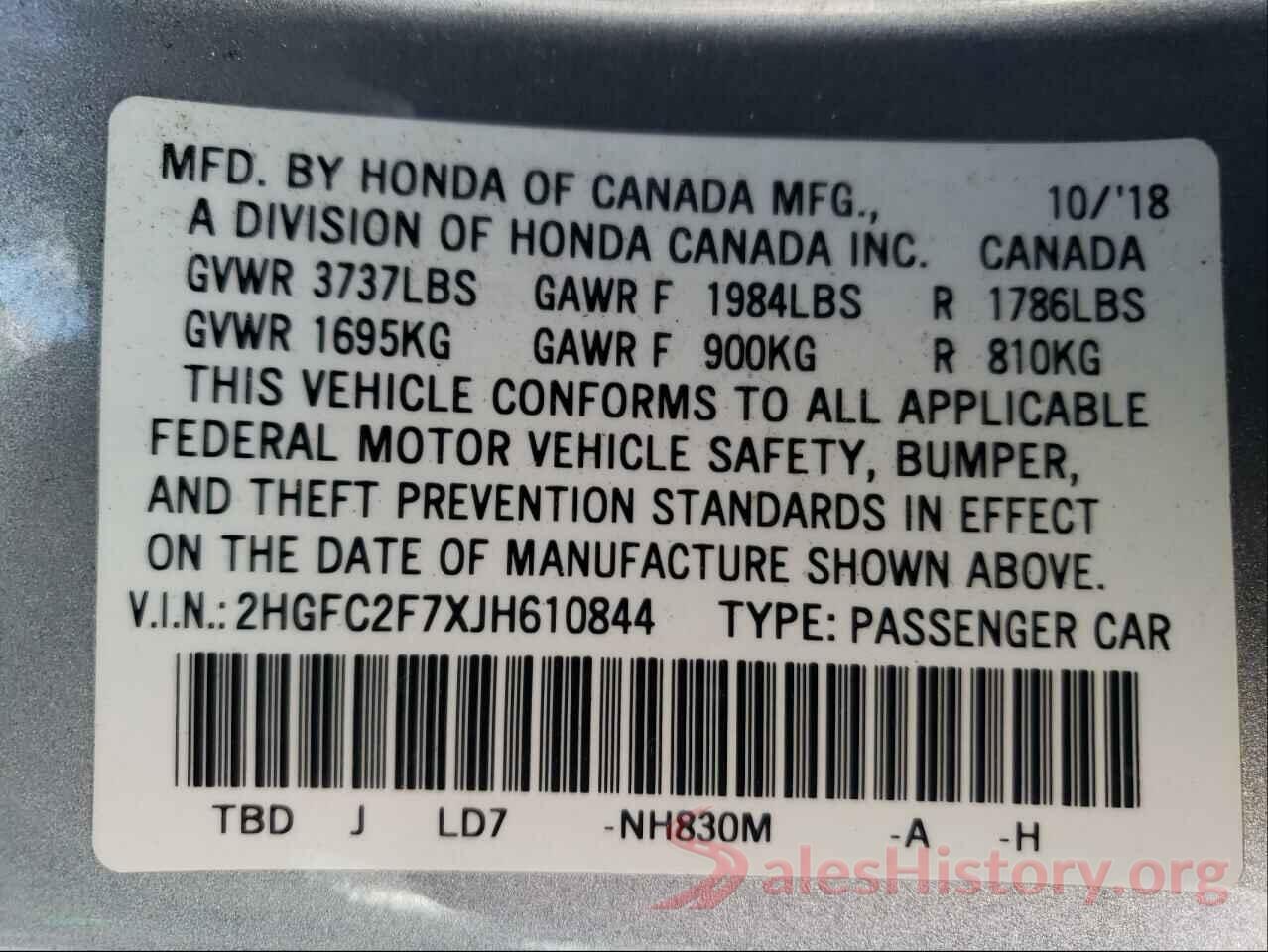 2HGFC2F7XJH610844 2018 HONDA CIVIC