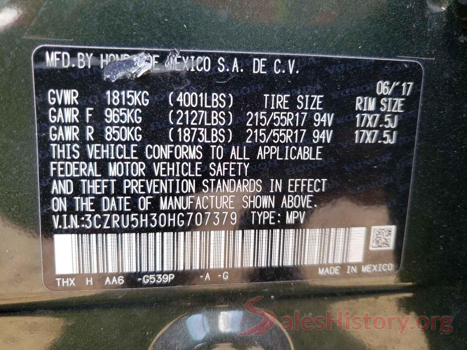 3CZRU5H30HG707379 2017 HONDA HR-V