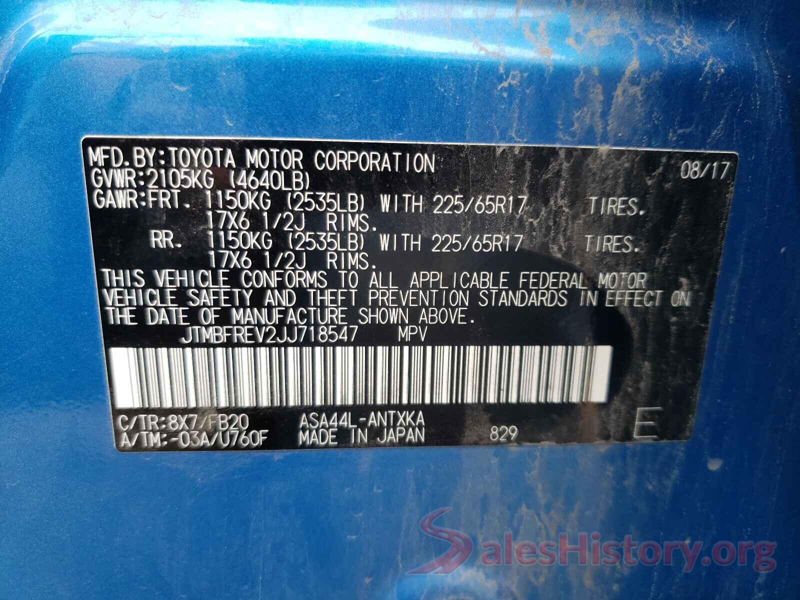 JTMBFREV2JJ718547 2018 TOYOTA RAV4