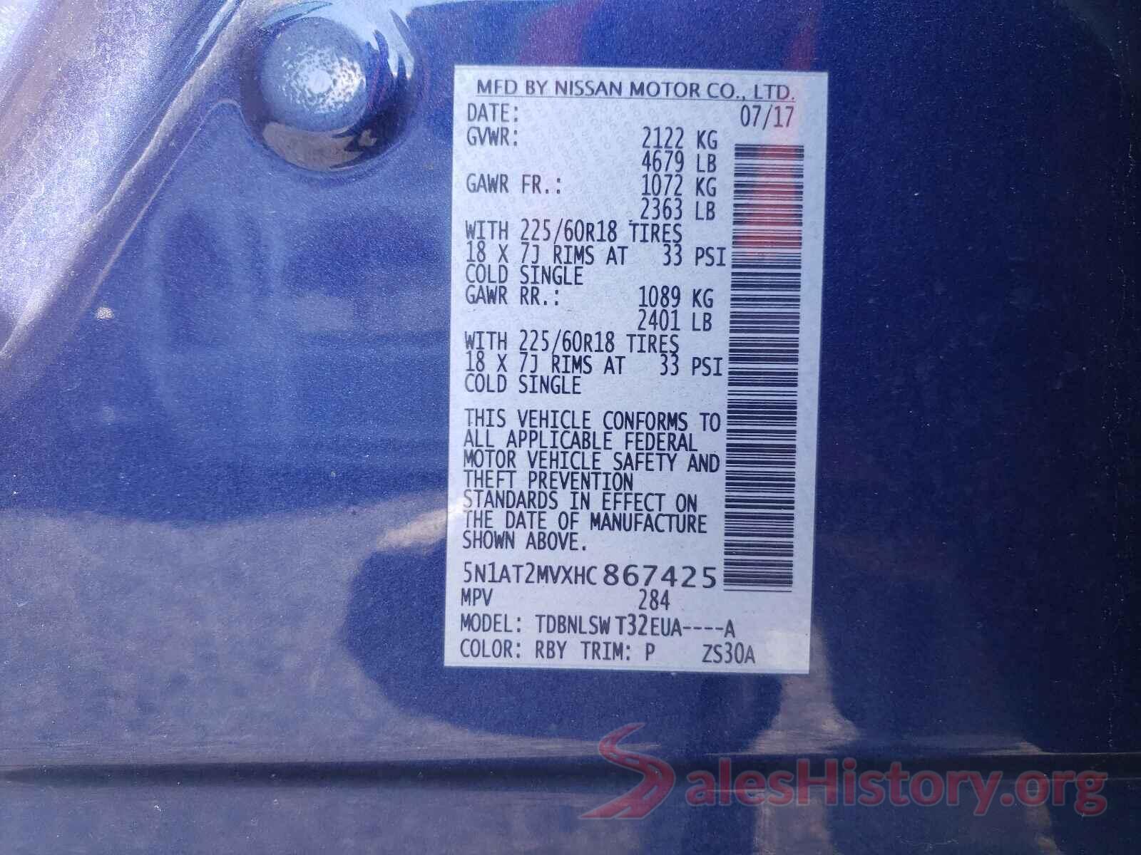 5N1AT2MVXHC867425 2017 NISSAN ROGUE