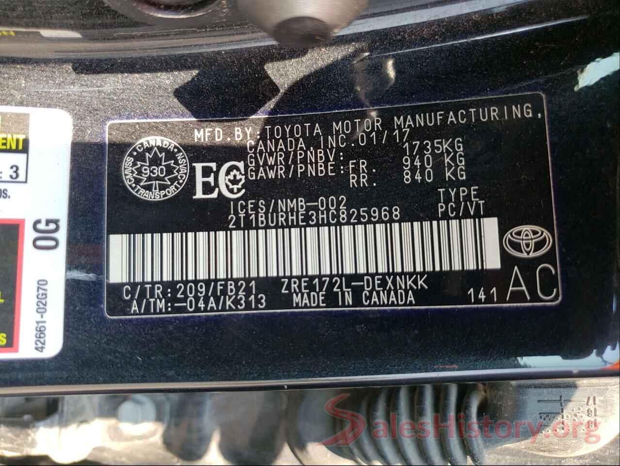 2T1BURHE3HC825968 2017 TOYOTA COROLLA