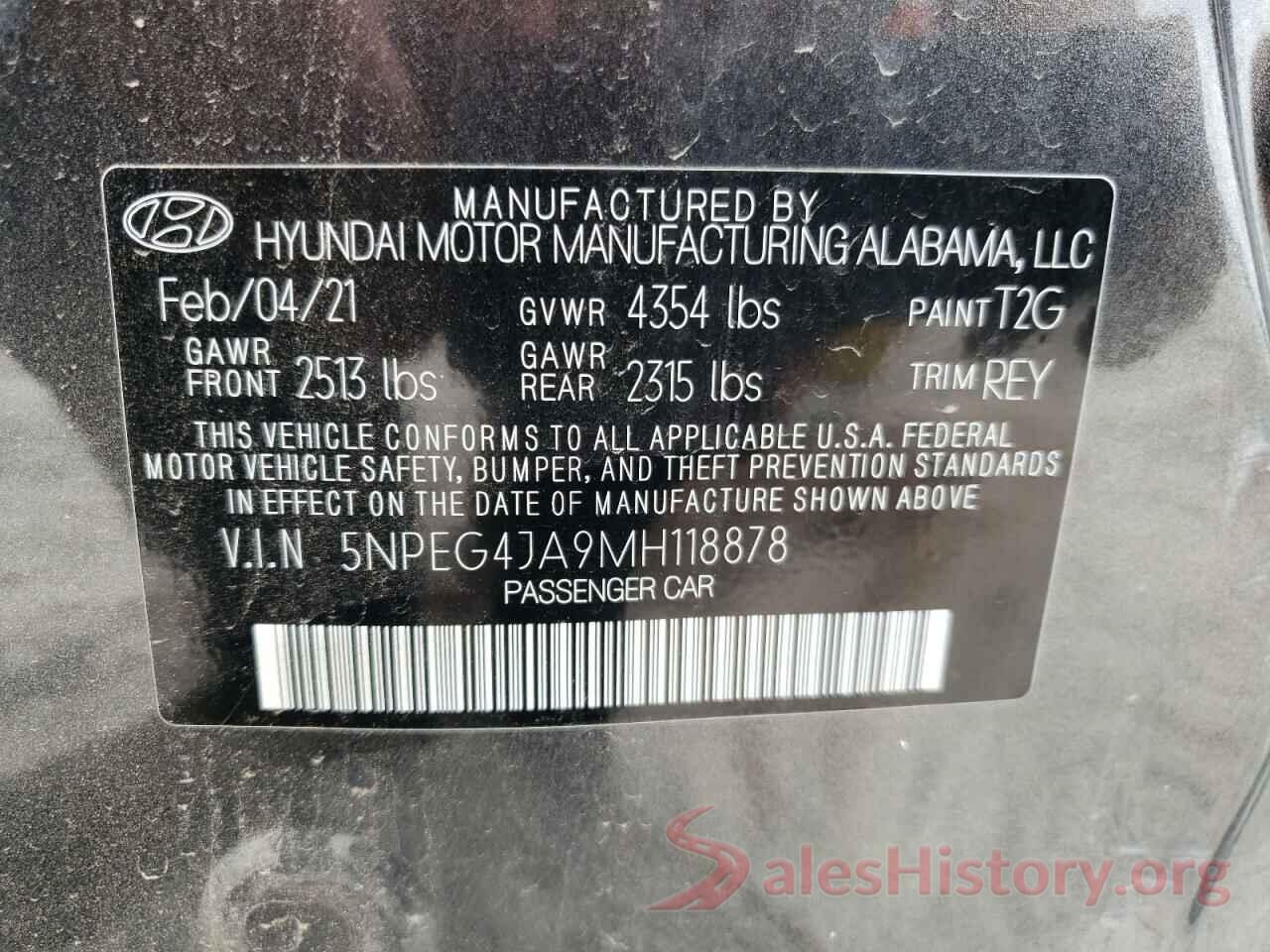 5NPEG4JA9MH118878 2021 HYUNDAI SONATA