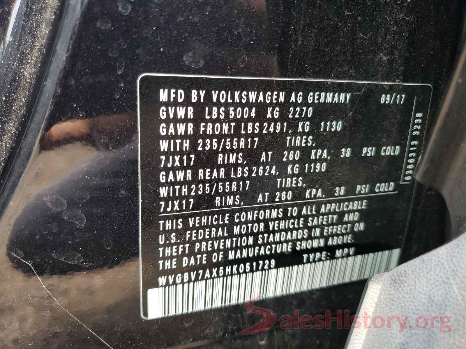 WVGBV7AX5HK051729 2017 VOLKSWAGEN TIGUAN