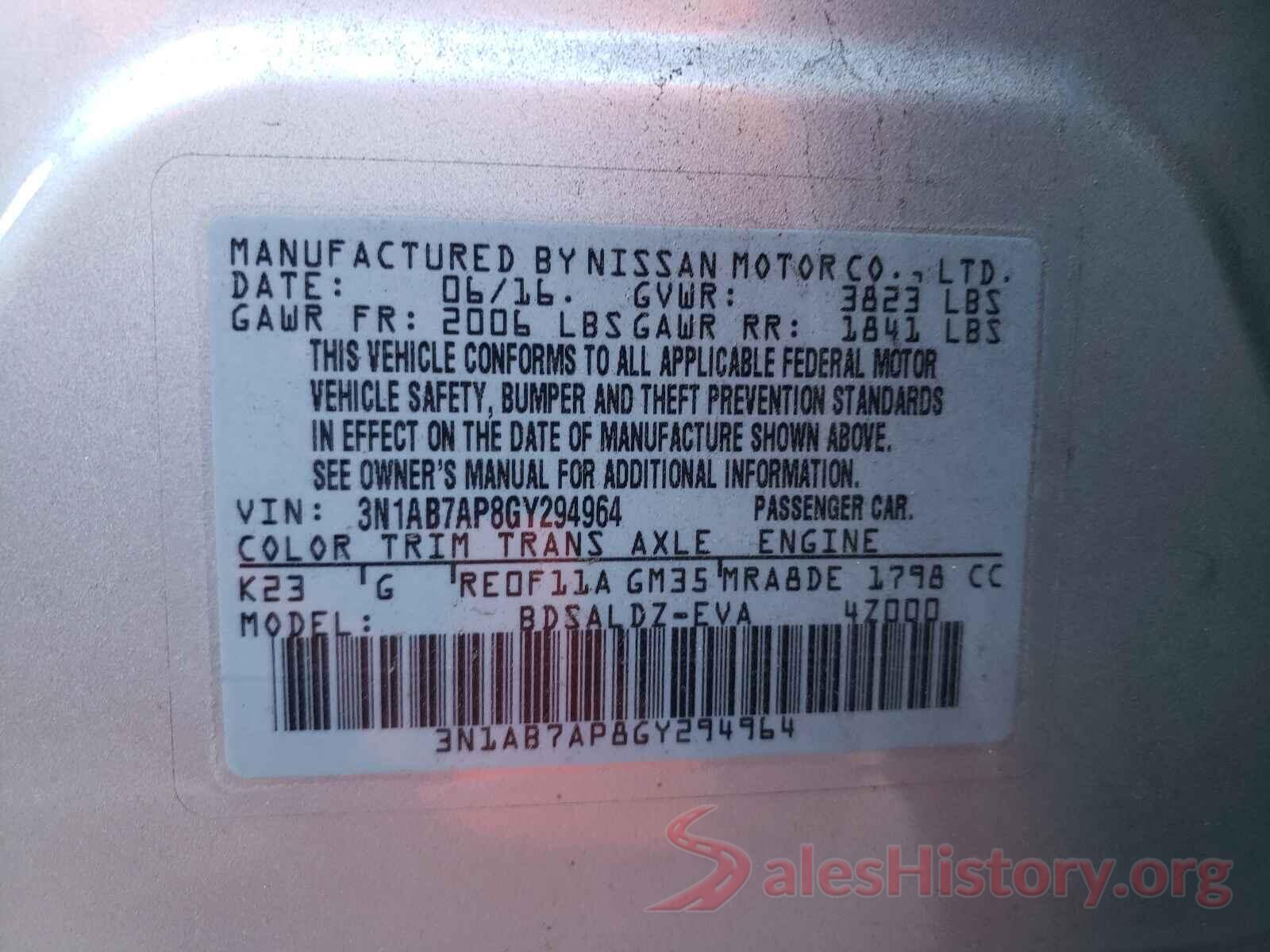 3N1AB7AP8GY294964 2016 NISSAN SENTRA