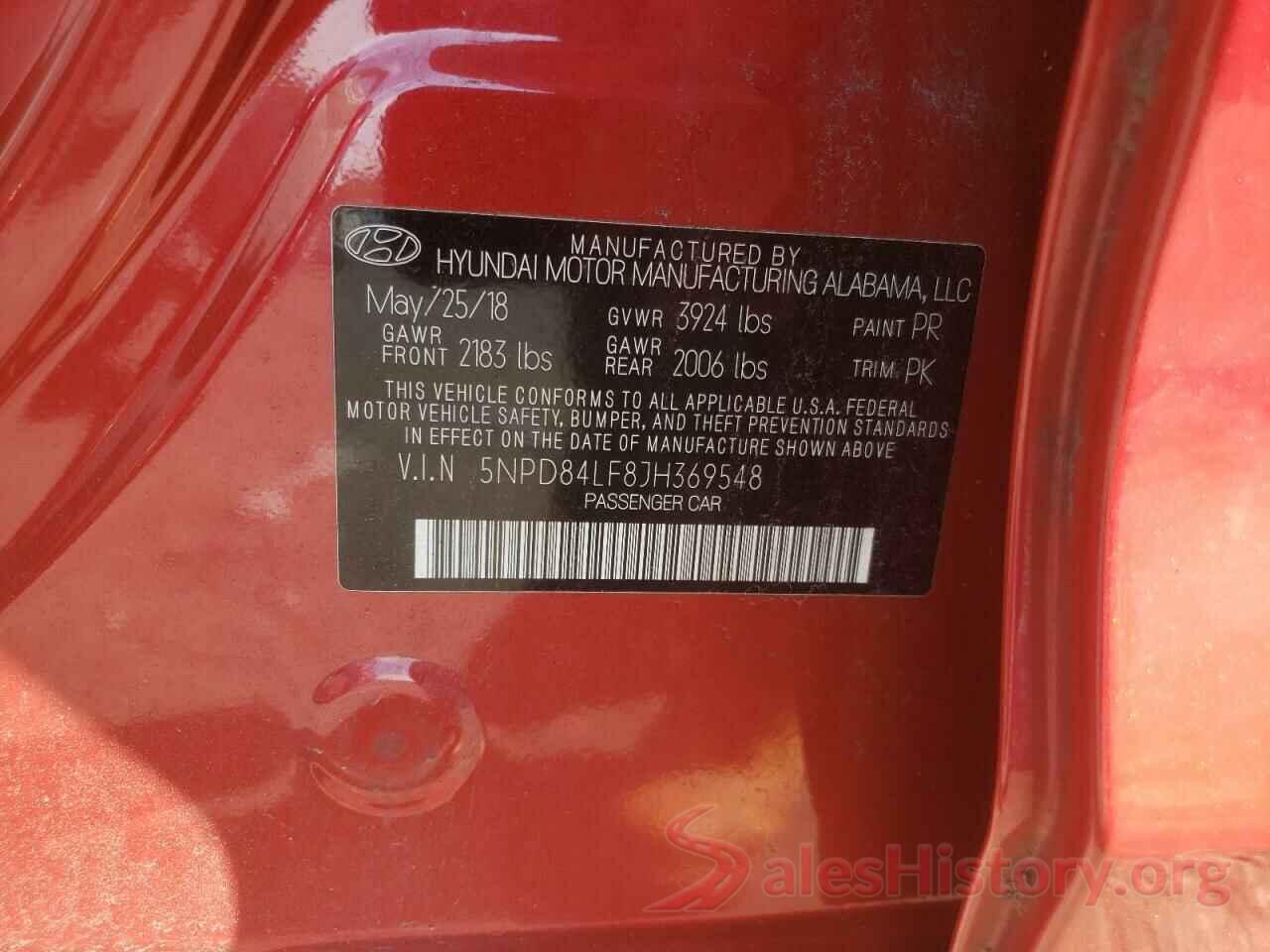 5NPD84LF8JH369548 2018 HYUNDAI ELANTRA