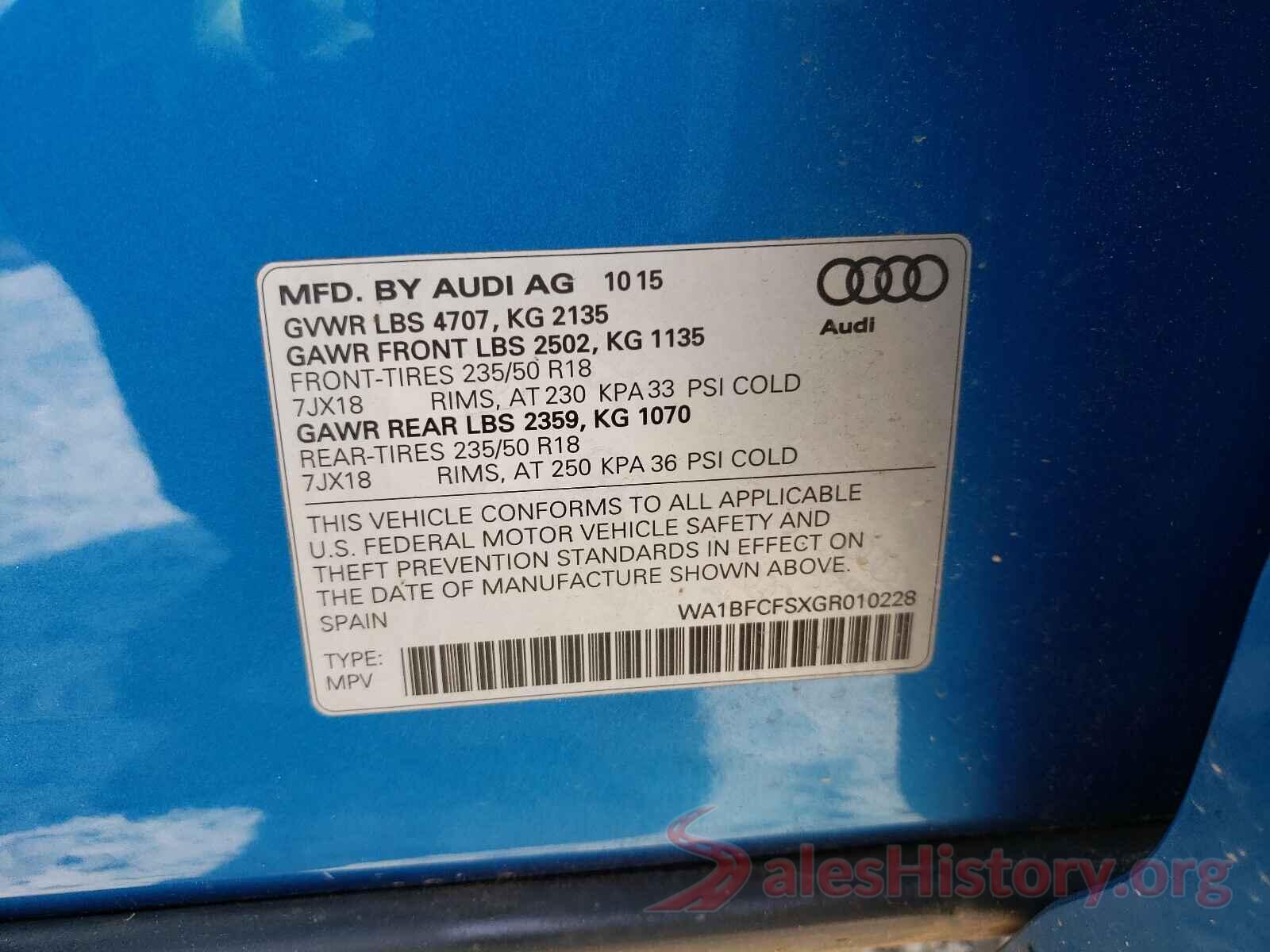 WA1BFCFSXGR010228 2016 AUDI Q3