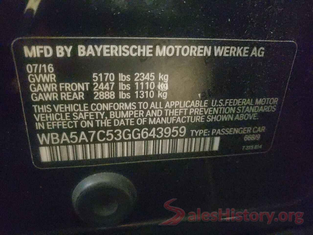 WBA5A7C53GG643959 2016 BMW 5 SERIES