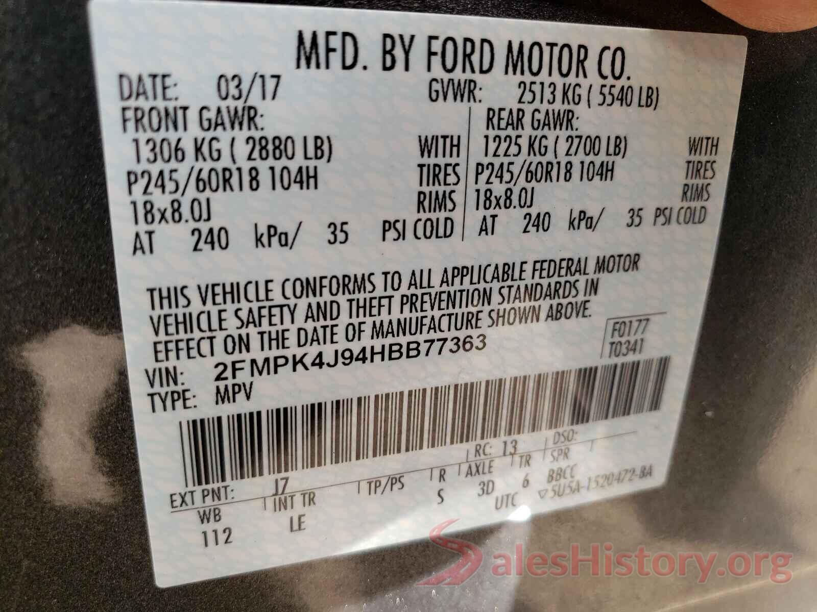 2FMPK4J94HBB77363 2017 FORD EDGE