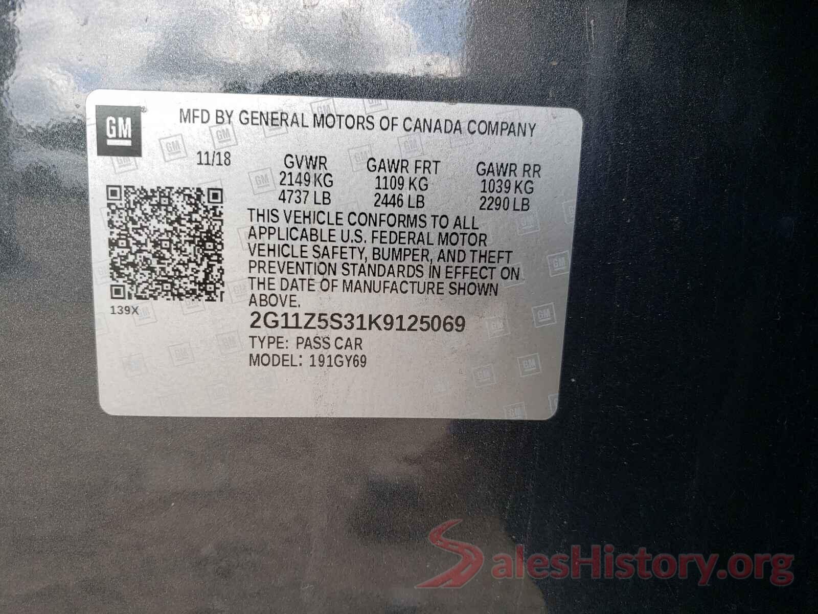 2G11Z5S31K9125069 2019 CHEVROLET IMPALA