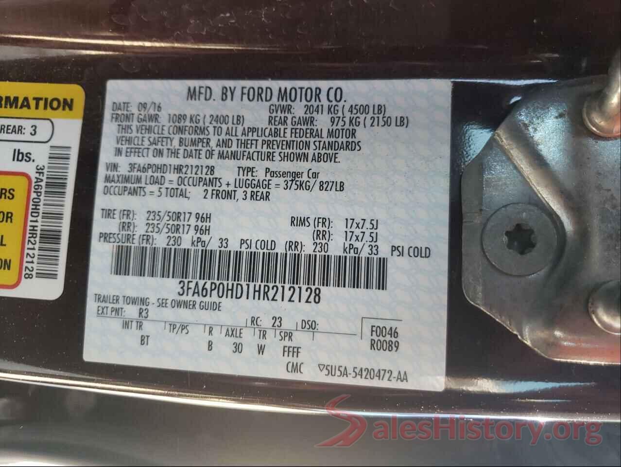 3FA6P0HD1HR212128 2017 FORD FUSION