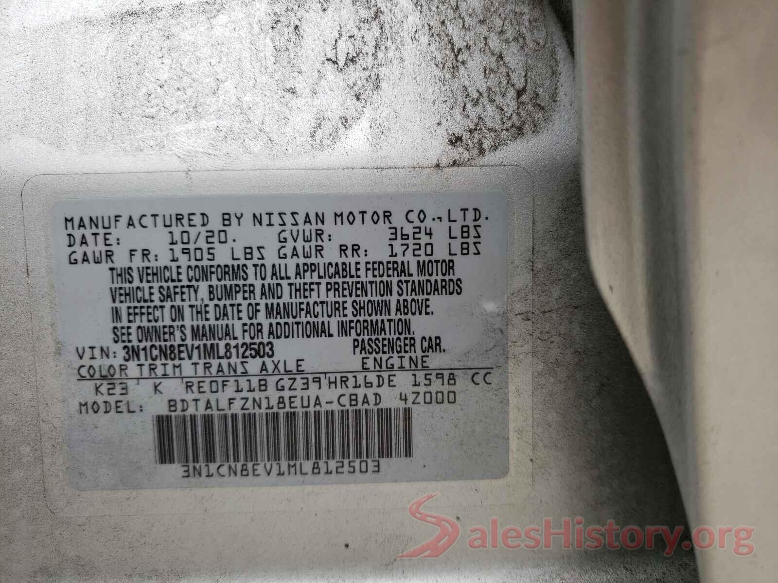 3N1CN8EV1ML812503 2021 NISSAN VERSA