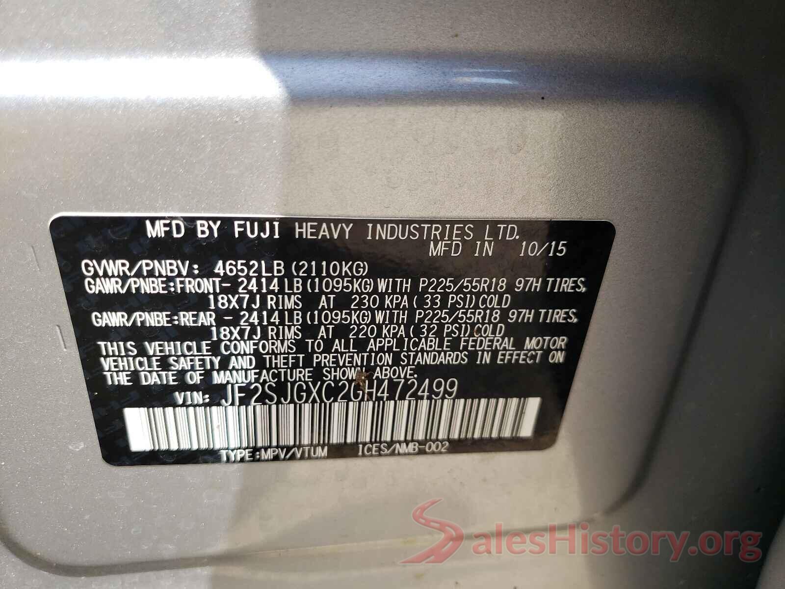 JF2SJGXC2GH472499 2016 SUBARU FORESTER