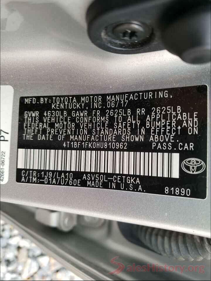 4T1BF1FK0HU810962 2017 TOYOTA CAMRY