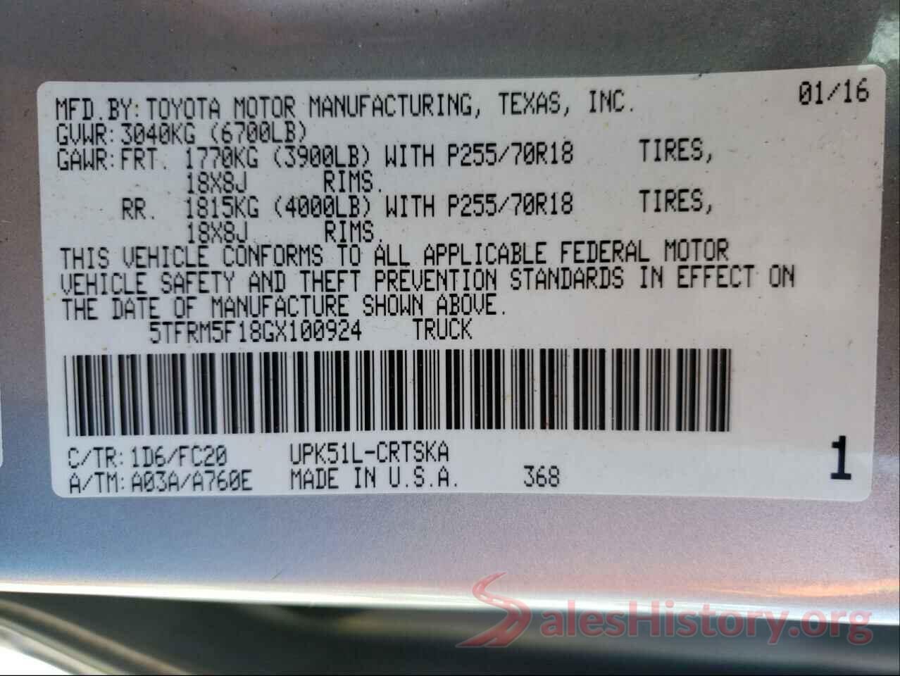 5TFRM5F18GX100924 2016 TOYOTA TUNDRA