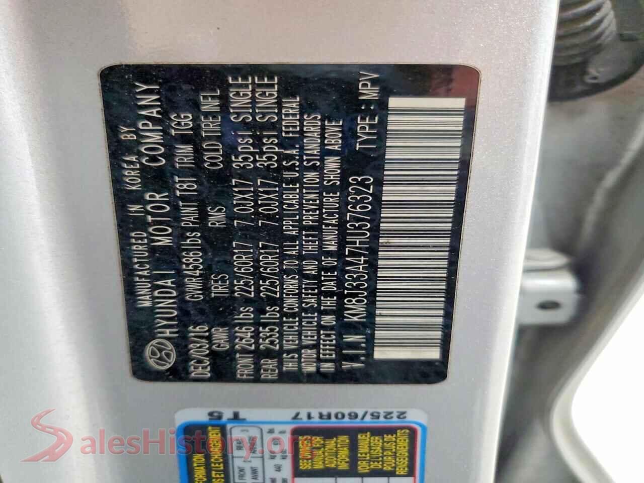 2017 HYUNDAI TUCSON VIN KM8J33A47HU376323, trunk area
