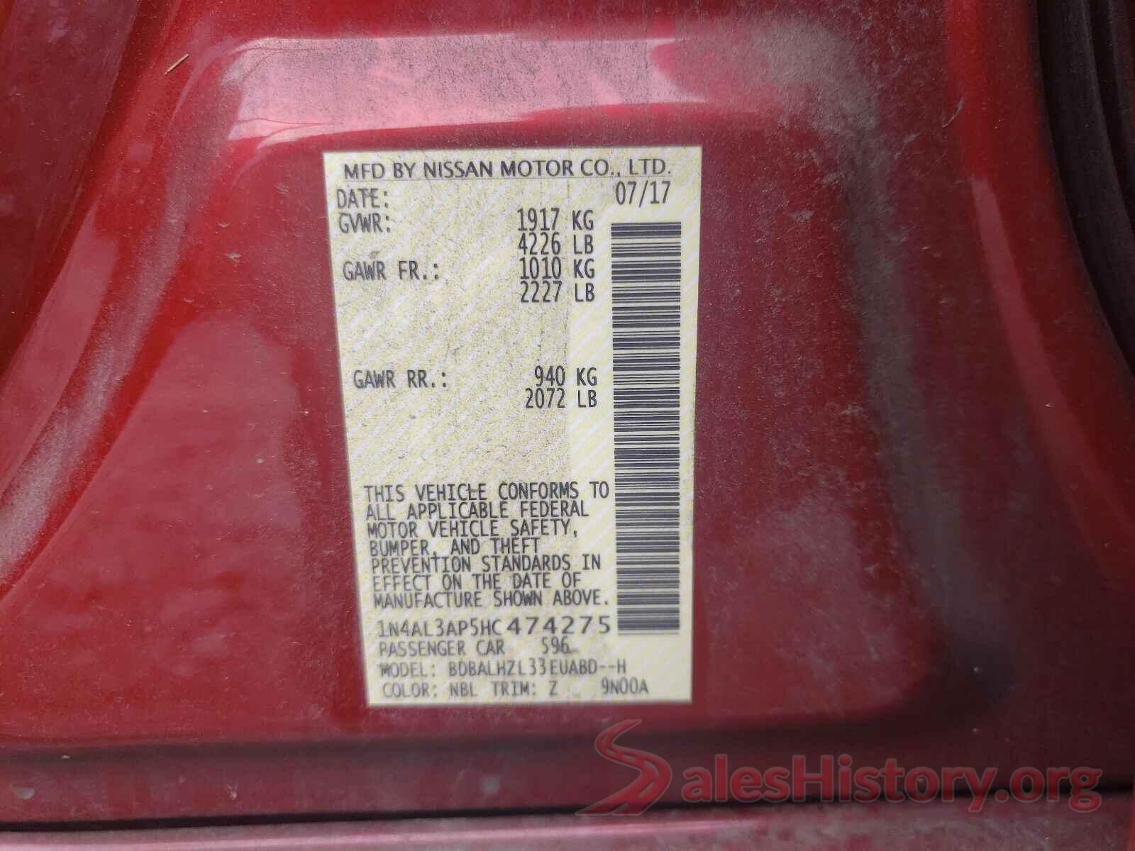 1N4AL3AP5HC474275 2017 NISSAN ALTIMA