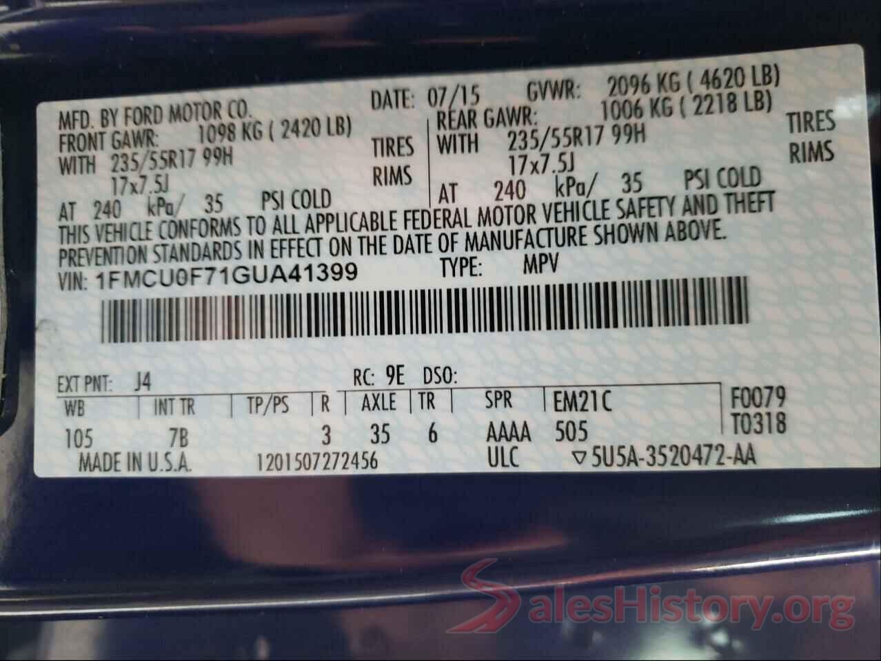 1FMCU0F71GUA41399 2016 FORD ESCAPE