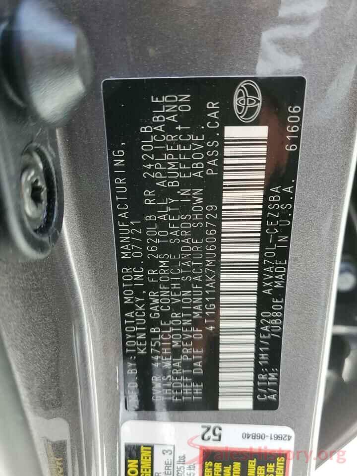 4T1G11AK7MU606729 2021 TOYOTA CAMRY