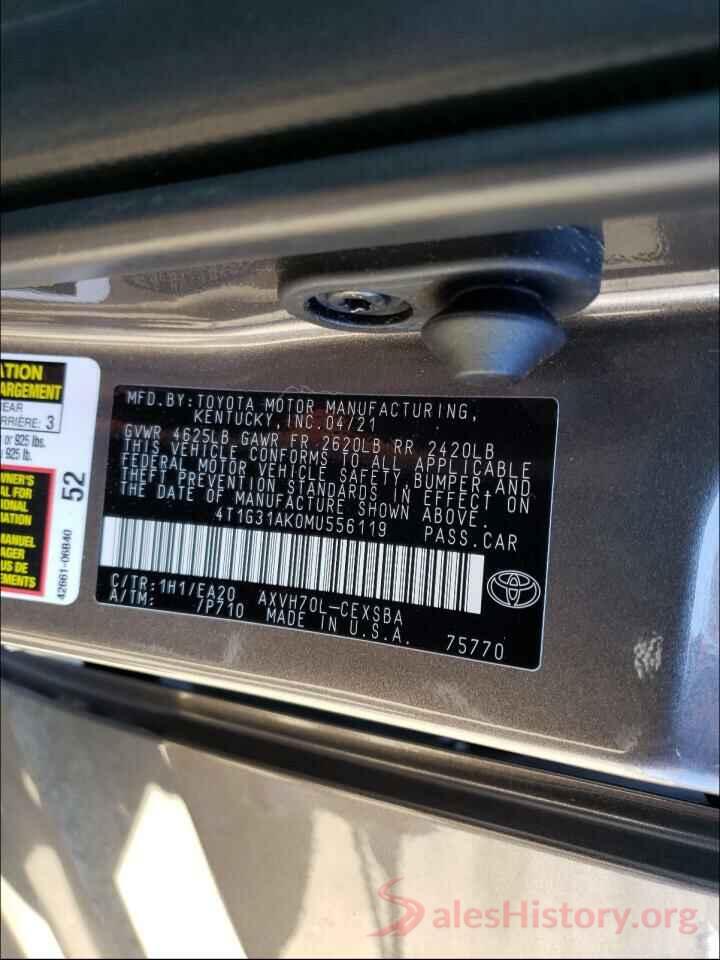 4T1G31AK0MU556119 2021 TOYOTA CAMRY