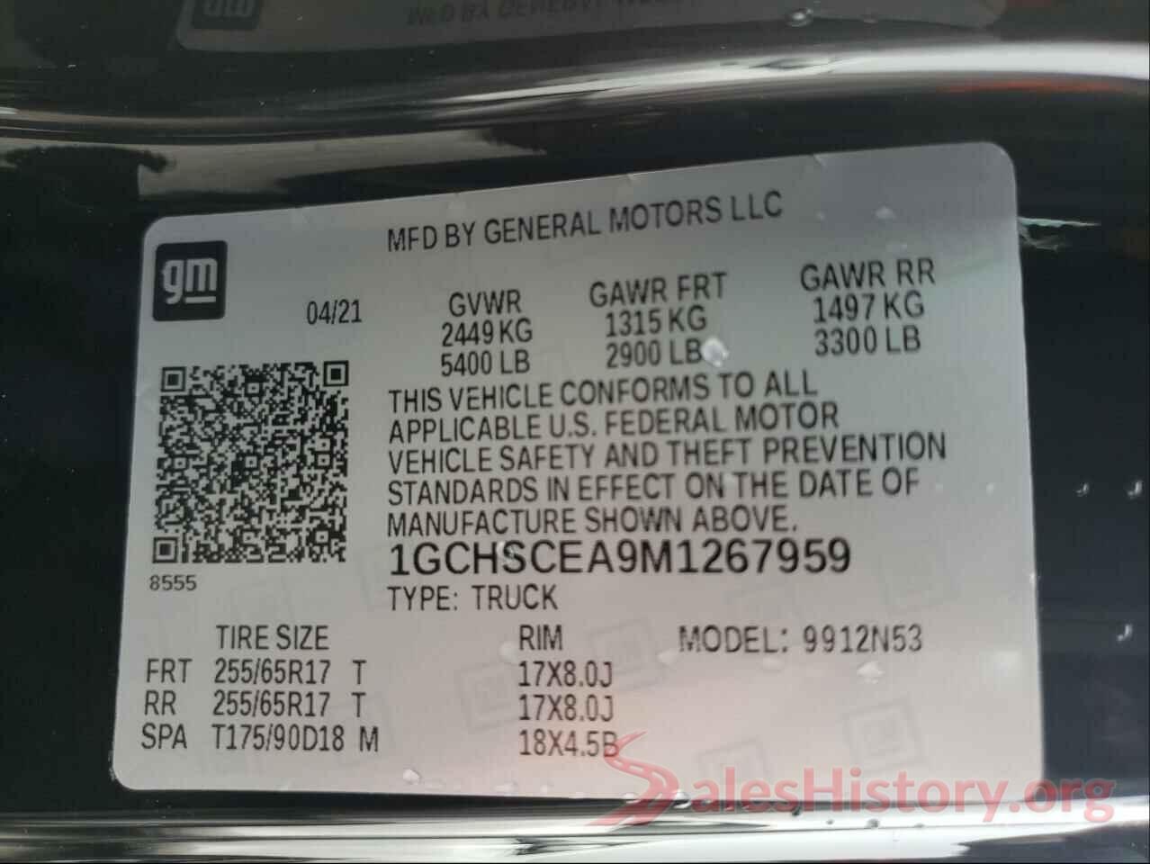 1GCHSCEA9M1267959 2021 CHEVROLET COLORADO