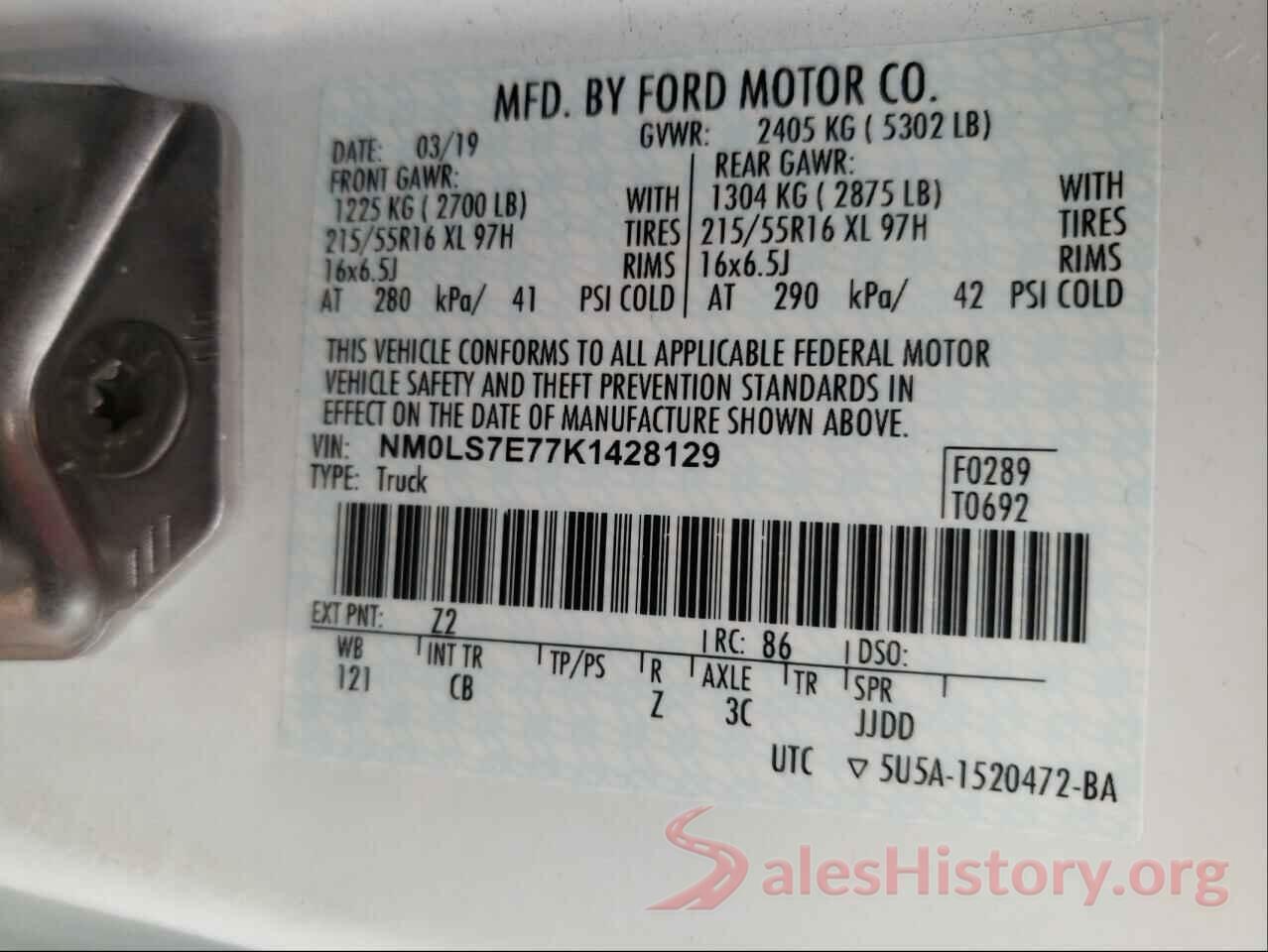 NM0LS7E77K1428129 2019 FORD TRANSIT CO