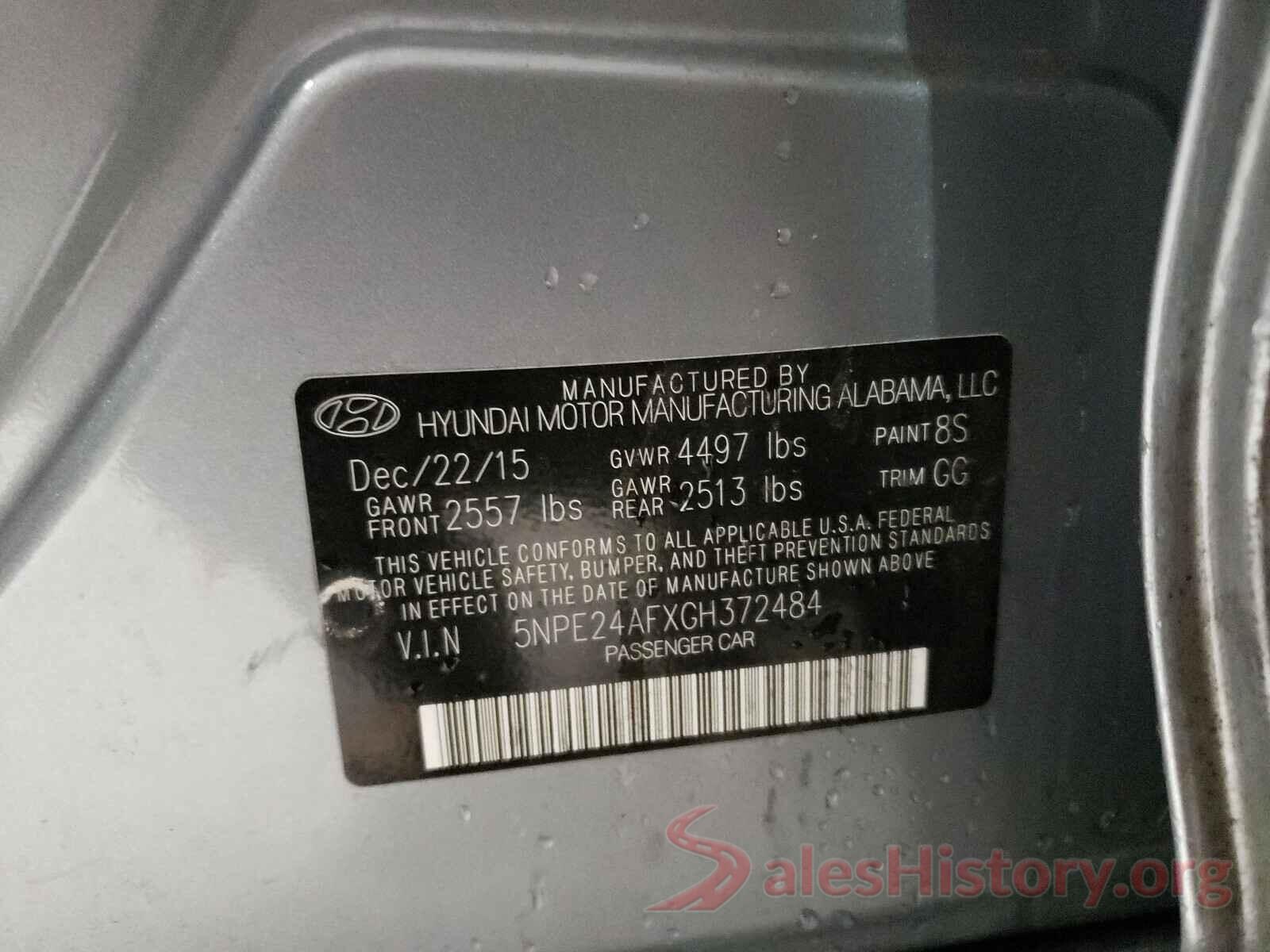 5NPE24AFXGH372484 2016 HYUNDAI SONATA