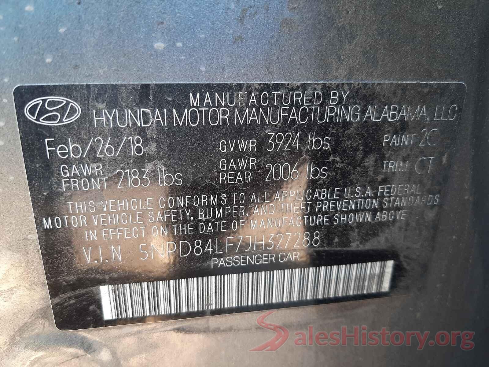 5NPD84LF7JH327288 2018 HYUNDAI ELANTRA