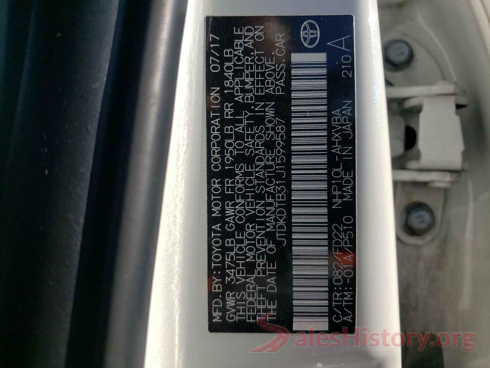 JTDKDTB31J1599587 2018 TOYOTA PRIUS