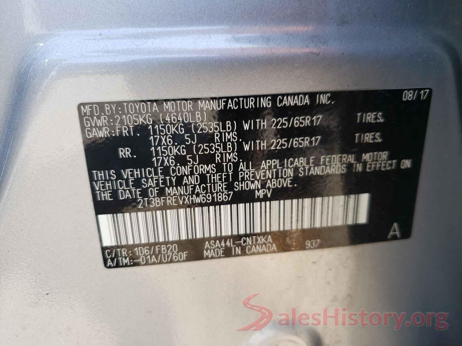 2T3BFREVXHW691867 2017 TOYOTA RAV4