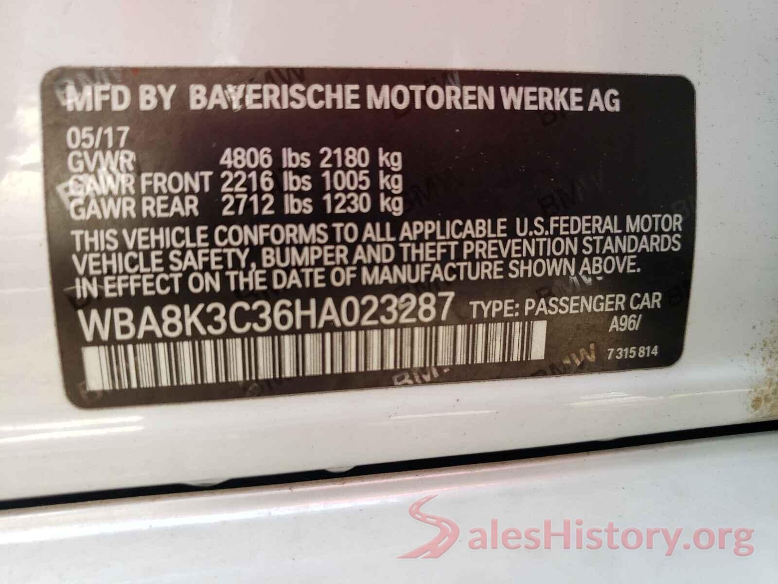 WBA8K3C36HA023287 2017 BMW 3 SERIES