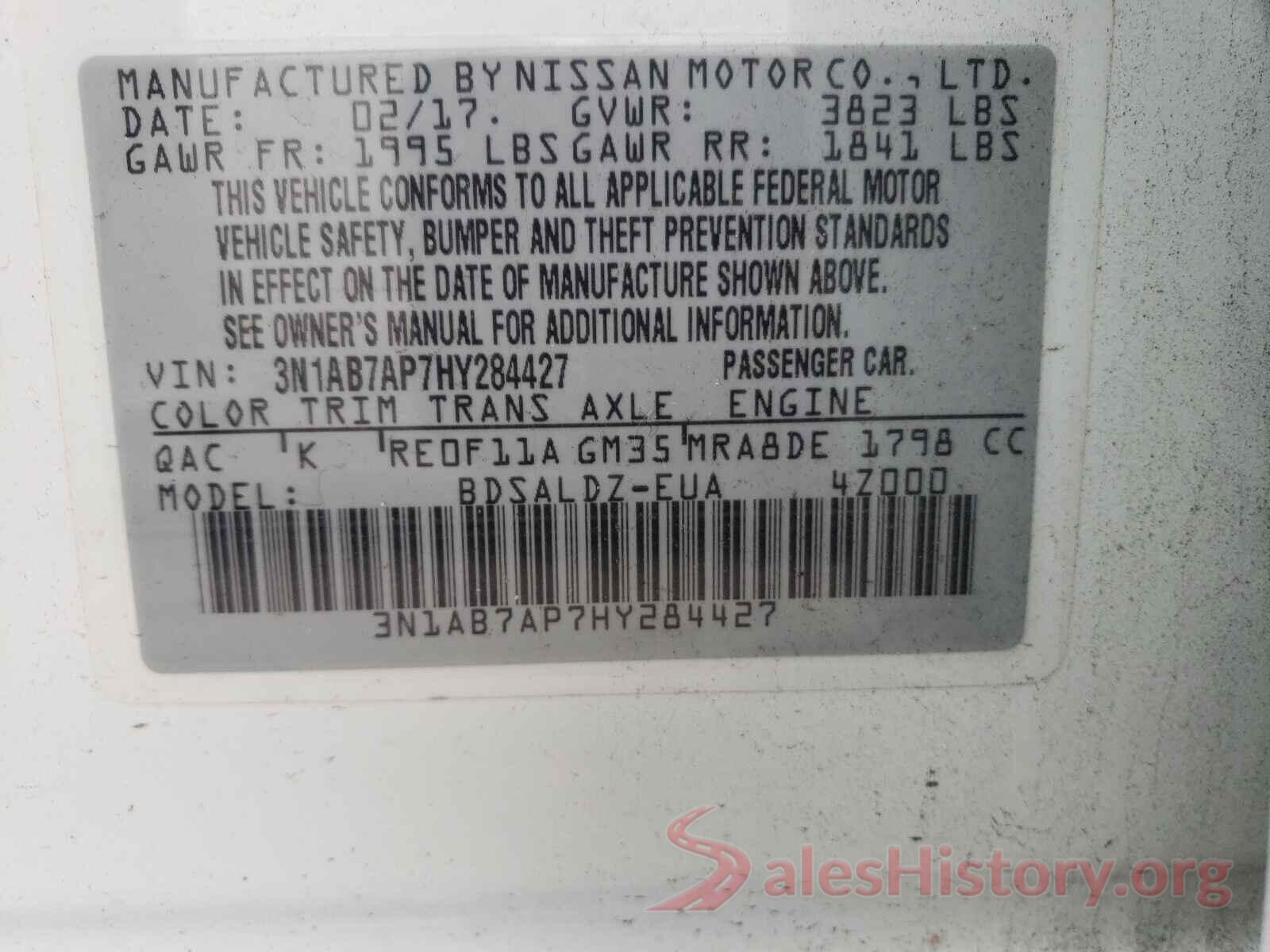 3N1AB7AP7HY284427 2017 NISSAN SENTRA