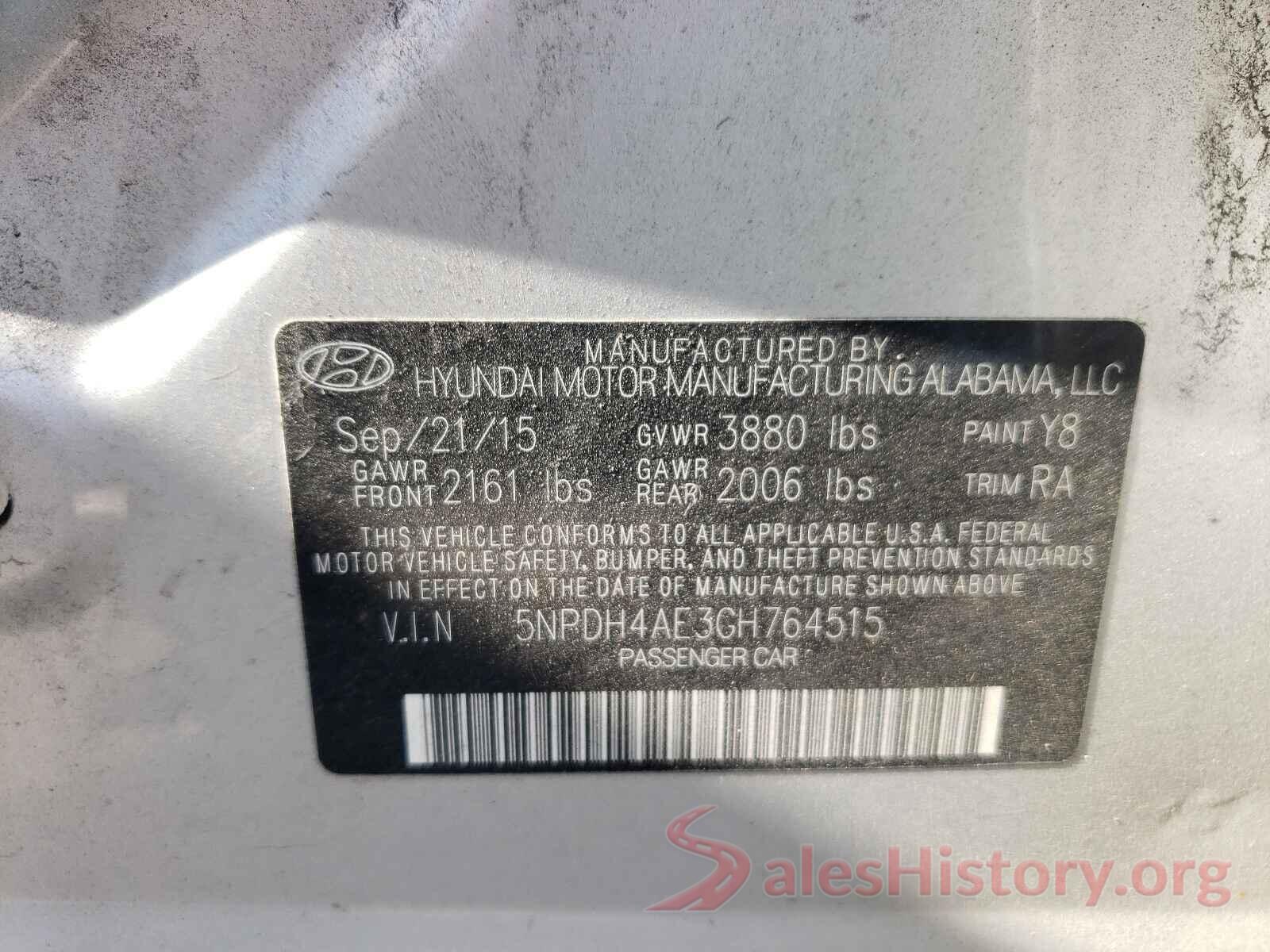 5NPDH4AE3GH764515 2016 HYUNDAI ELANTRA