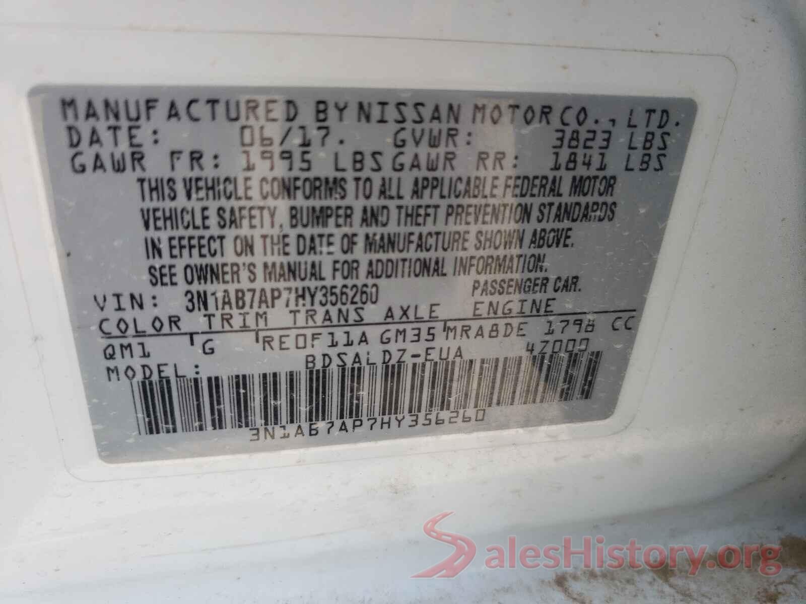 3N1AB7AP7HY356260 2017 NISSAN SENTRA