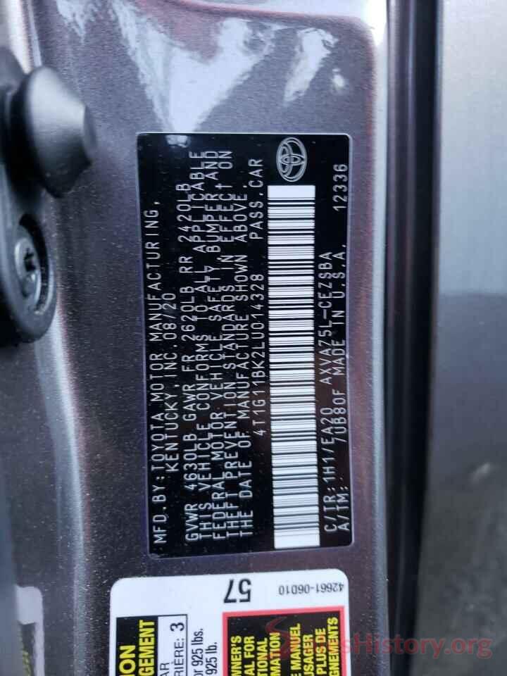 4T1G11BK2LU014328 2020 TOYOTA CAMRY