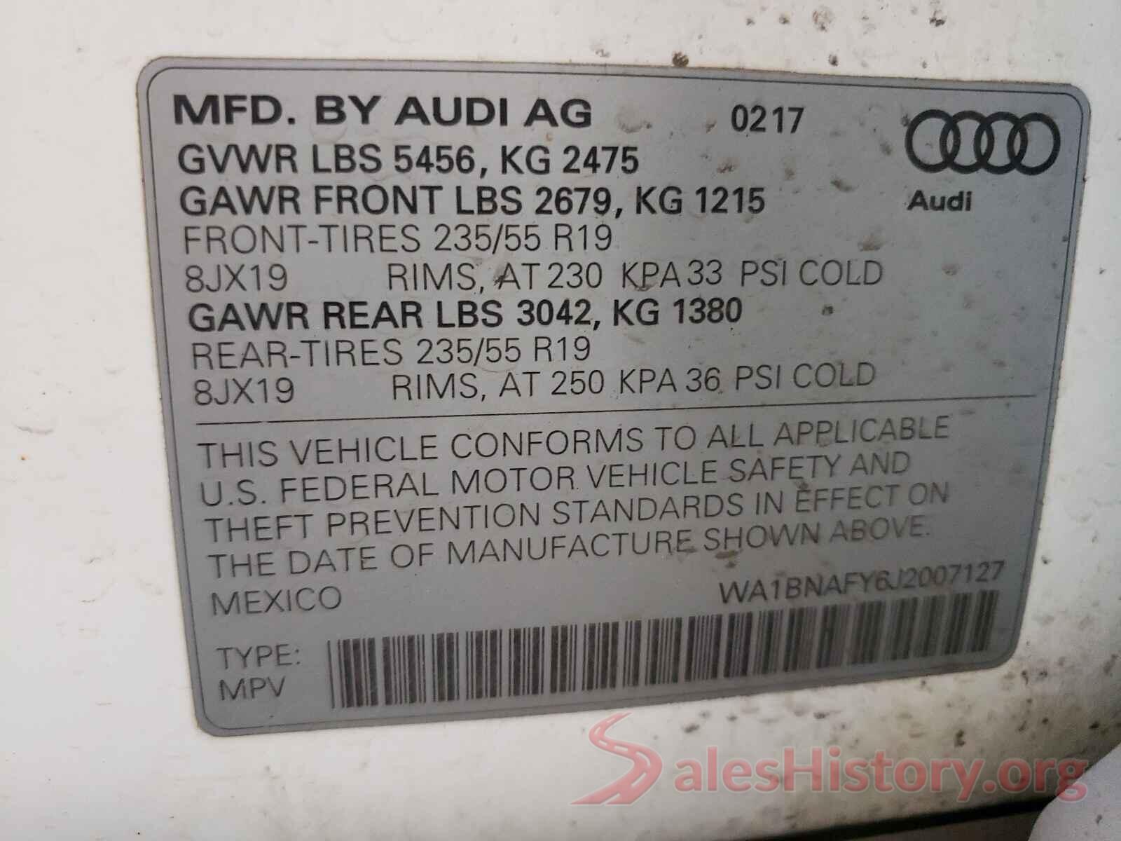 WA1BNAFY6J2007127 2018 AUDI Q5