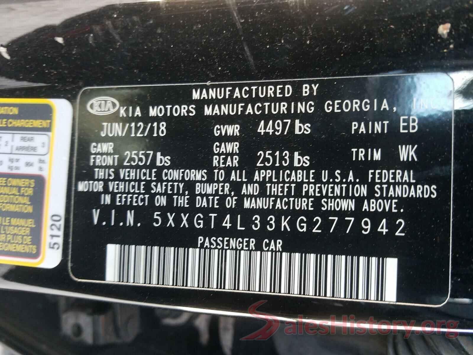 5XXGT4L33KG277942 2019 KIA OPTIMA