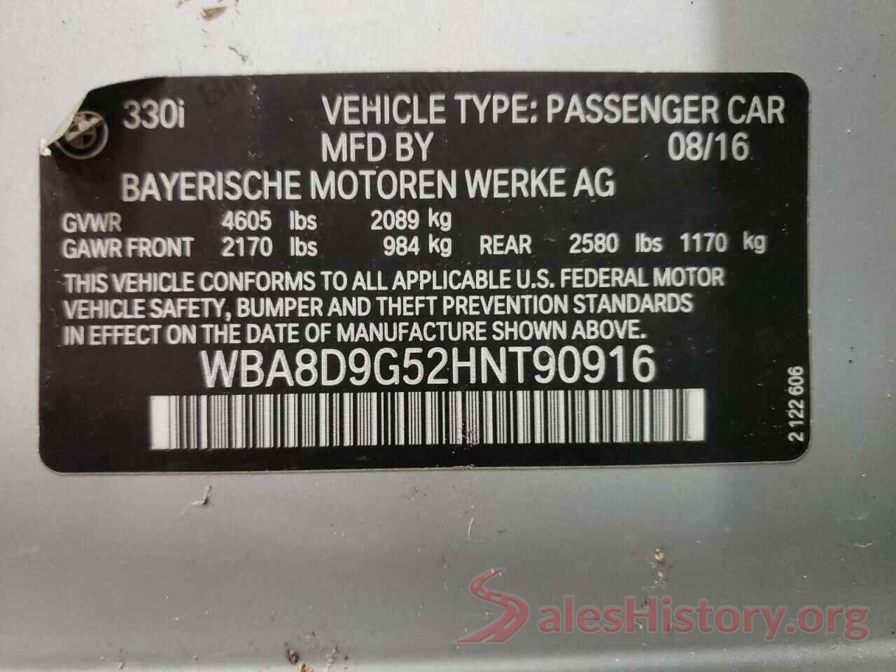 WBA8D9G52HNT90916 2017 BMW 3 SERIES