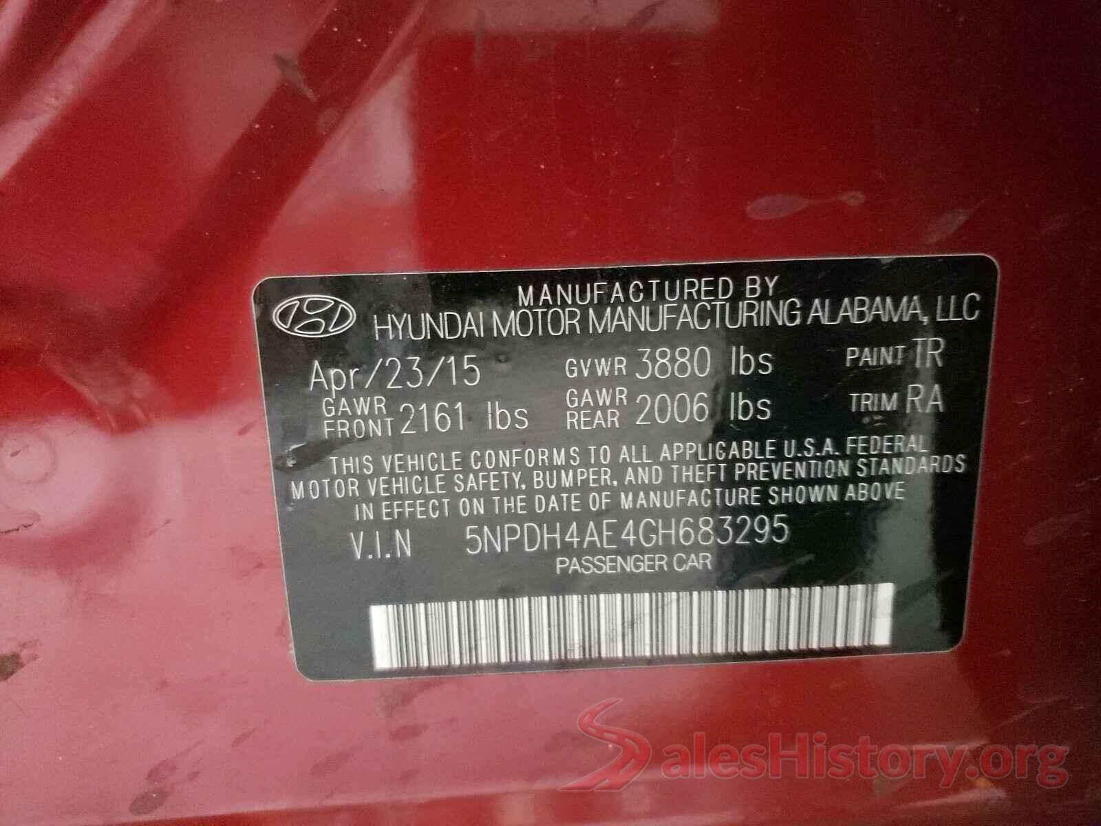 5NPDH4AE4GH683295 2016 HYUNDAI ELANTRA