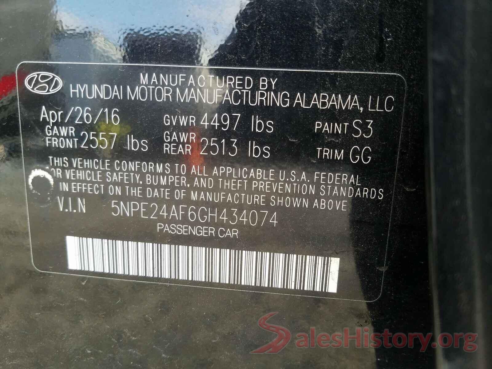 5NPE24AF6GH434074 2016 HYUNDAI SONATA