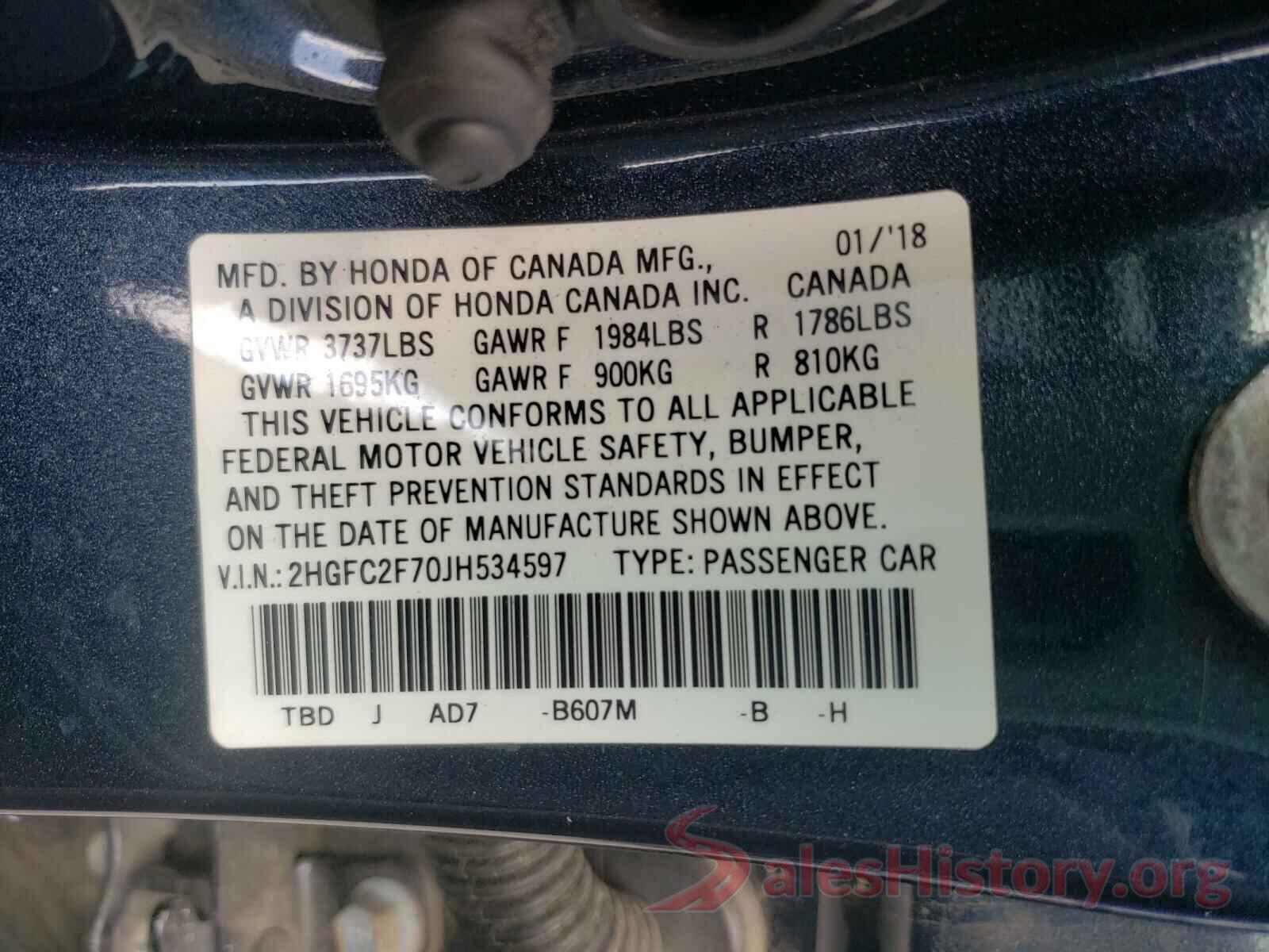 2HGFC2F70JH534597 2018 HONDA CIVIC