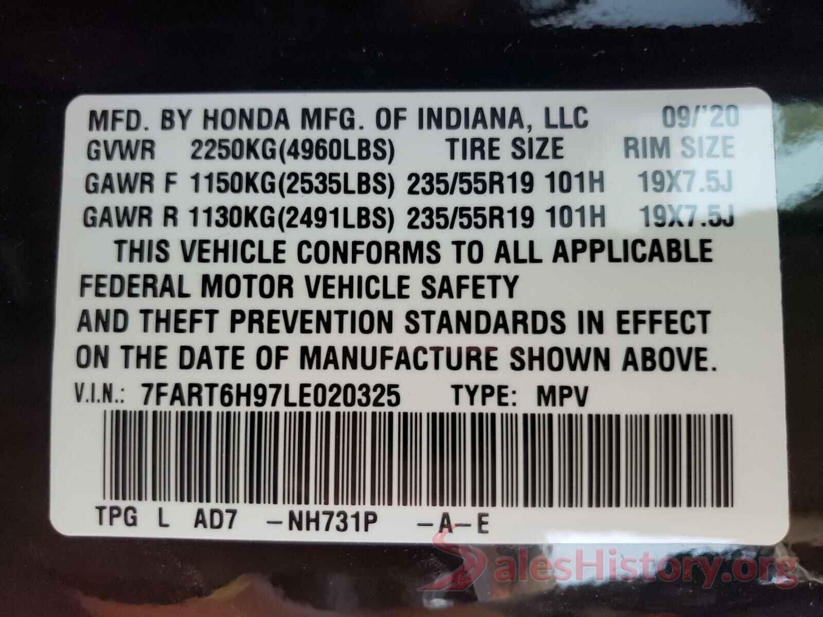 7FART6H97LE020325 2020 HONDA CRV