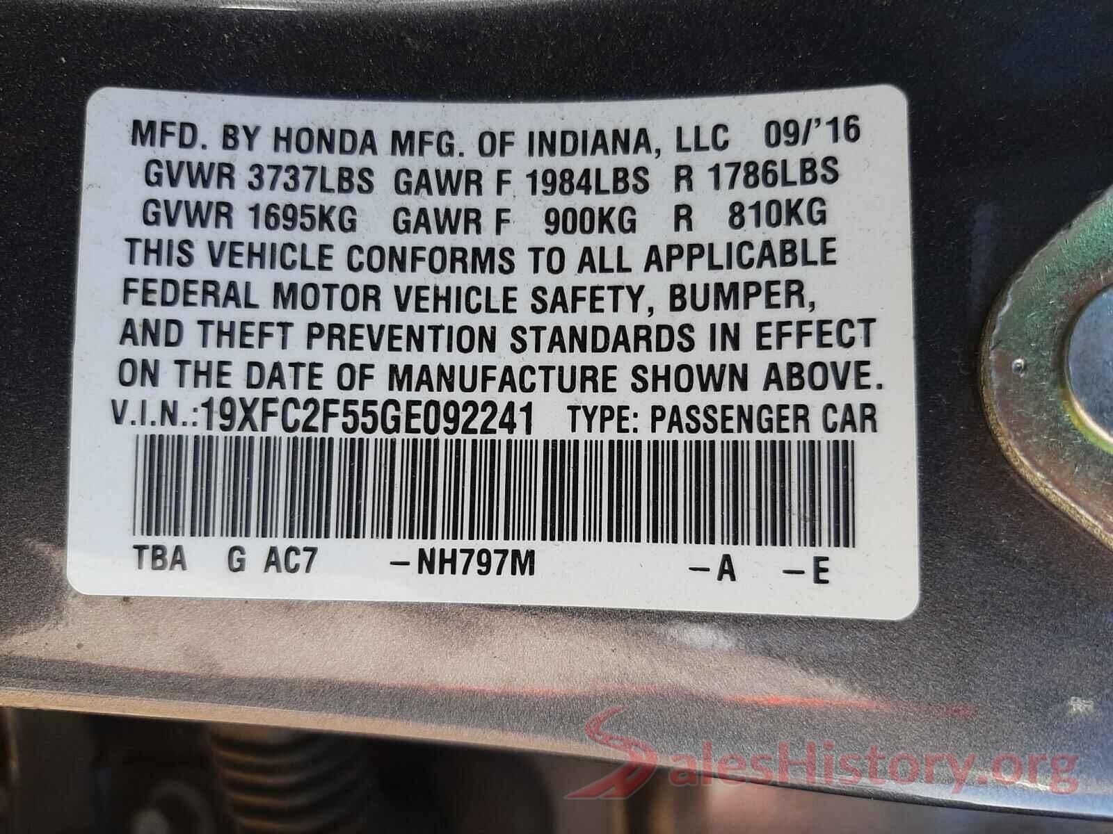 19XFC2F55GE092241 2016 HONDA CIVIC