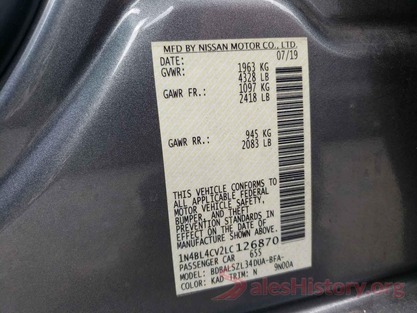 1N4BL4CV2LC126870 2020 NISSAN ALTIMA