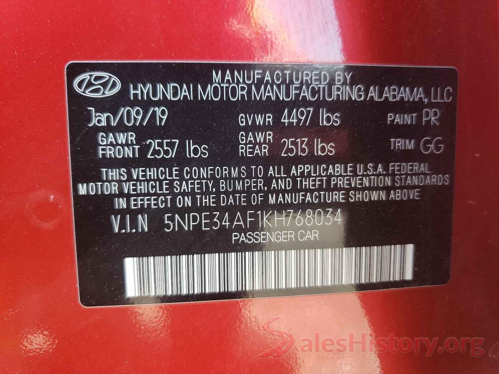 5NPE34AF1KH768034 2019 HYUNDAI SONATA