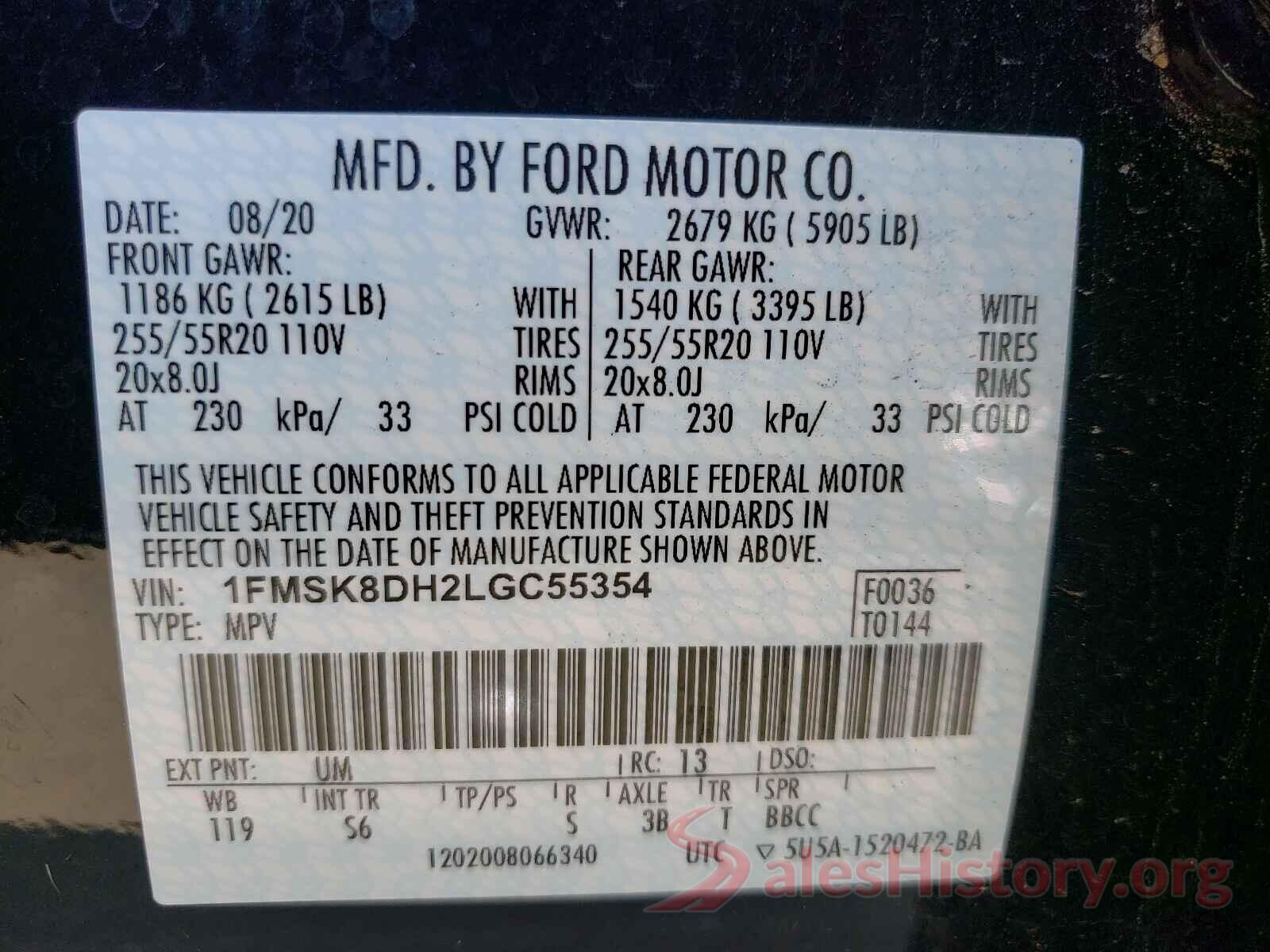 1FMSK8DH2LGC55354 2020 FORD EXPLORER