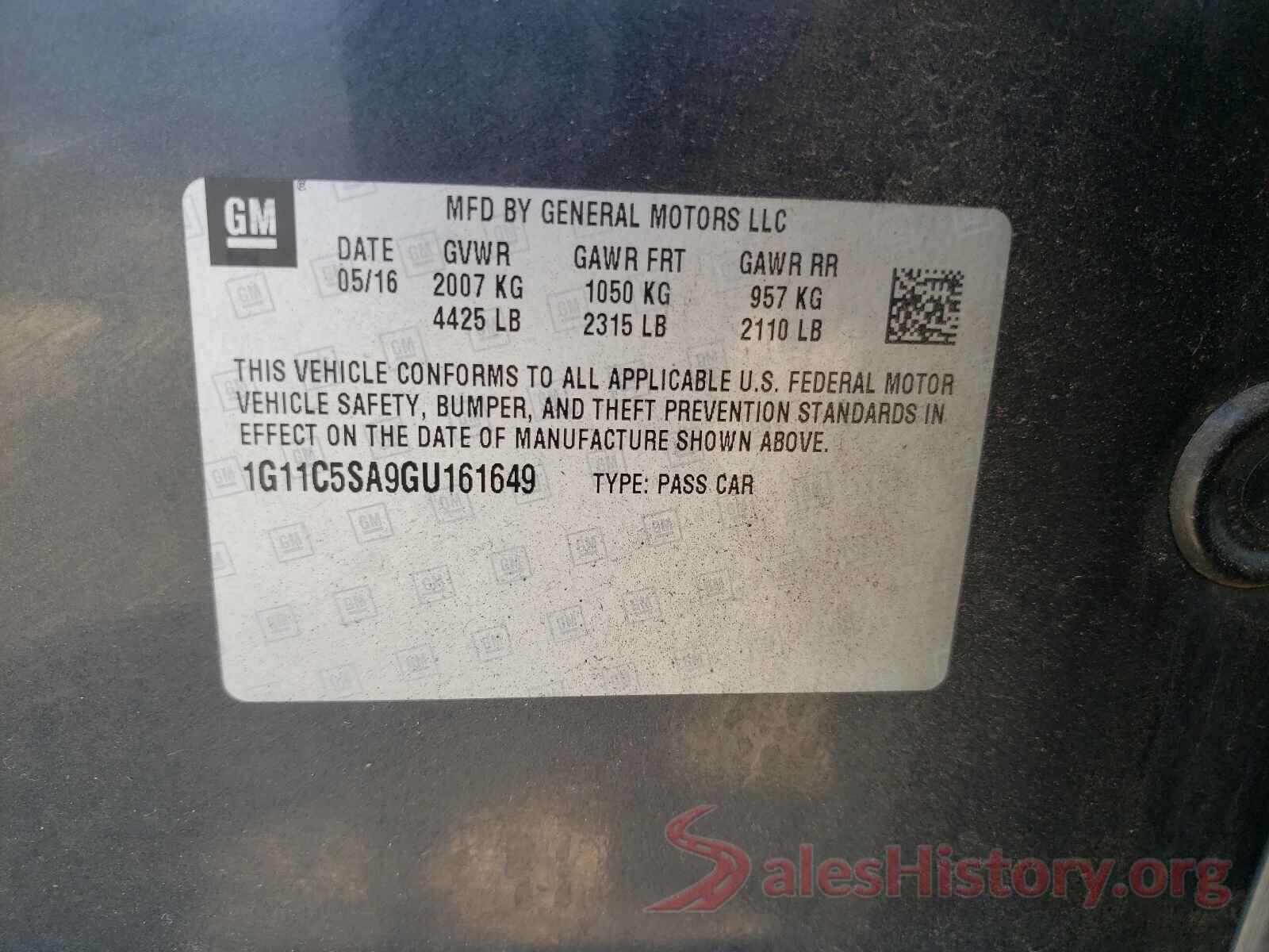 1G11C5SA9GU161649 2016 CHEVROLET MALIBU